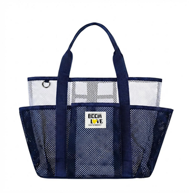 빈러브 인아트 이중 수납 매쉬 물빠짐 목욕가방, 짙은 파란색