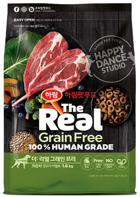 하림펫푸드 어덜트 강아지 더리얼 그레인프리 크런치 건식사료, 양, 1.6kg, 1개