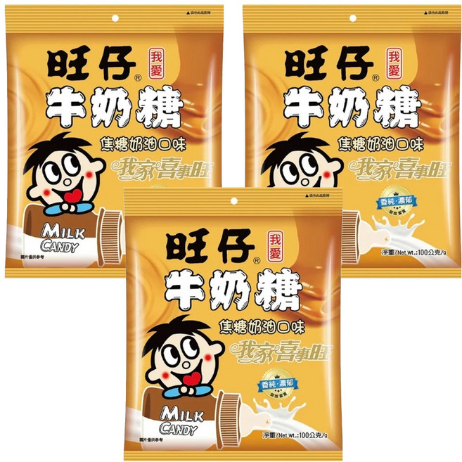旺旺 旺仔牛奶糖 焦糖奶油口味, 3包, 100g