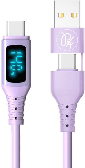 PICKOGEN 皮克全 液態矽膠 數顯 QC4.0 140W 快充 PD充電傳輸線 1.2m 紫色, 1條