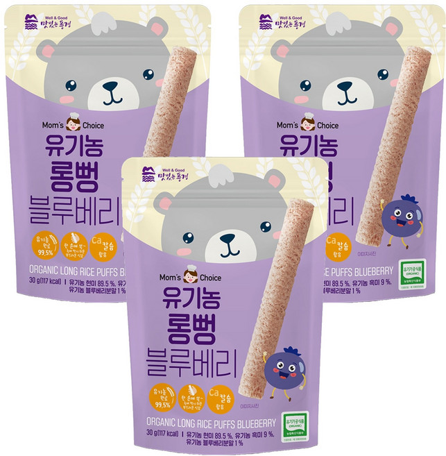 맛있는풍경 유기농 롱뻥, 블루베리맛, 30g, 3개