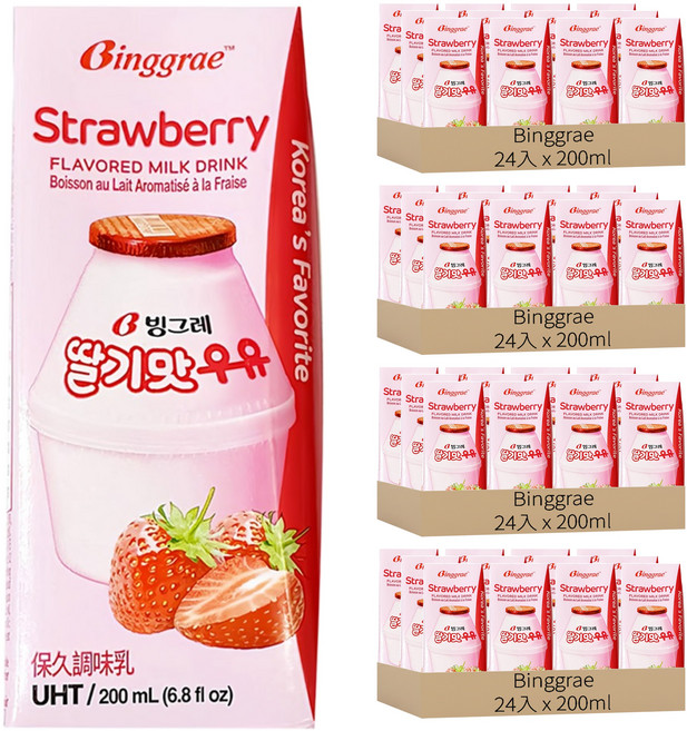 Binggrae 草莓牛奶, 96入, 200ml