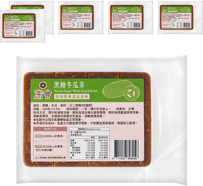 蔗會 黑糖冬瓜茶, 300g, 6個, 1個裝
