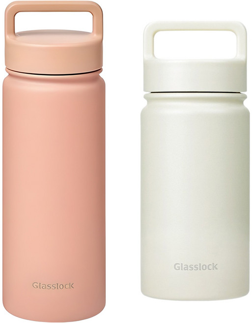 글라스락 스포티 핸들 텀블러 500ml + 350ml, 500ml(페일핑크) + 350ml(베이지), 1세트