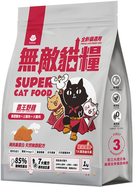 ParkCat 貓樂園 全齡貓 無穀天然高蛋白無敵貓糧, 1kg, 1袋, 霸王野雞