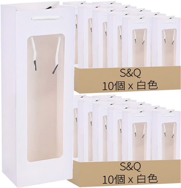 S&Q 透明窗紅酒花束禮物包裝提袋, 20個, 白色