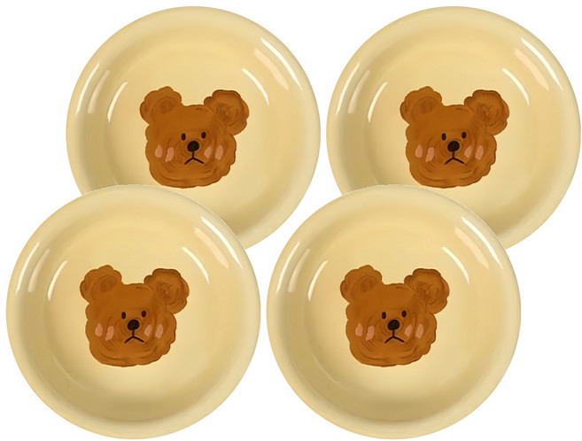 沐慕家居 陶瓷防滑餐具臭臉熊小碟, 黃色, 4個