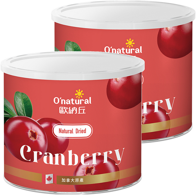 O'natural 歐納丘 純天然整顆蔓越莓乾, 210g, 2罐