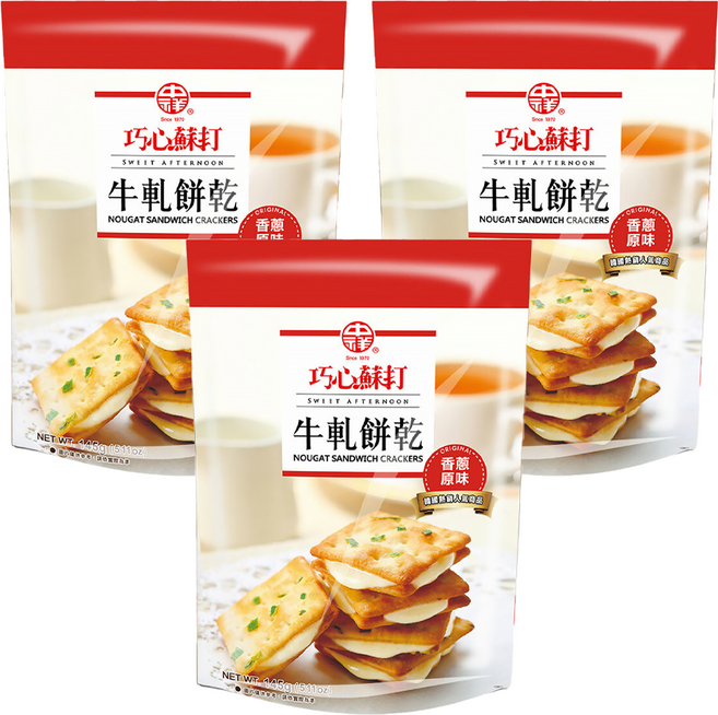 中祥 巧心蘇打 牛軋餅乾, 145g, 3袋