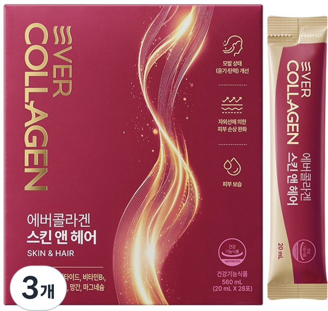 에버콜라겐 스킨 앤 헤어, 3개, 28회분
