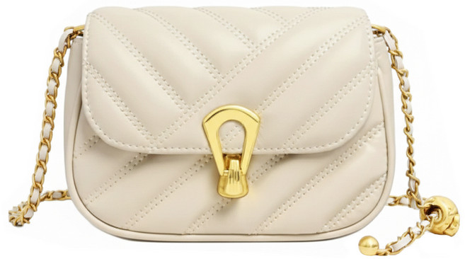 J.DUDU 女用 天然牛皮 日常 迷你 斜背包 JD66, 奶油象牙白色