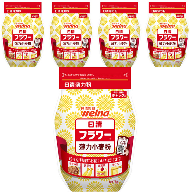 welna 日清製粉 薄力小麥粉, 1kg, 5包