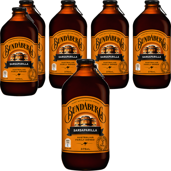 BUNDABERG 賓德寶 沙士風味氣泡飲, 6個, 375ml