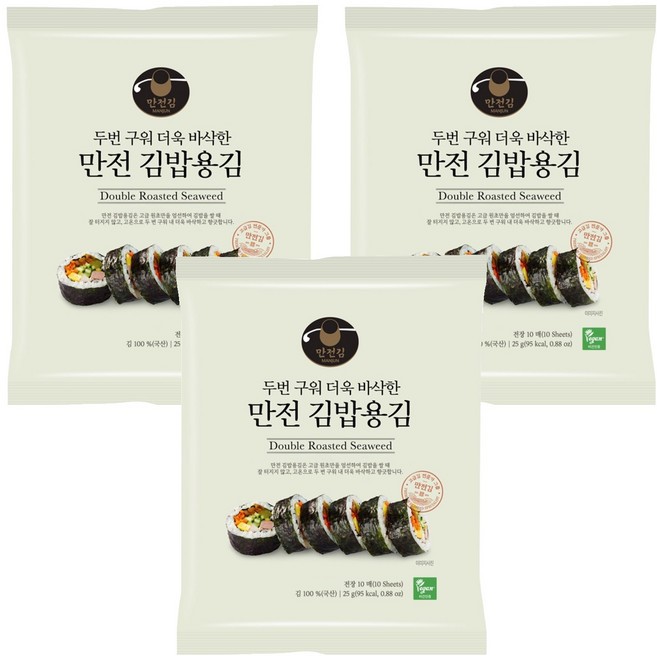 만전김 두번구운 김밥용김 10p, 25g, 3개