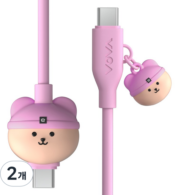보바 어프어프 C타입-C타입 60W 초고속 케이블, 2개, 코비 핑크, 1.2m