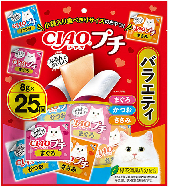 INABA CIAO 啾嚕 寒天點心片 25入, 鰹魚 + 鮪魚 + 雞肉, 200g, 1袋