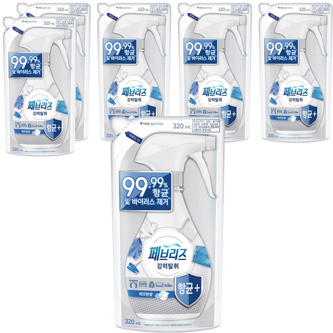페브리즈 섬유 탈취제 깨끗한 향 리필, 320ml, 6개