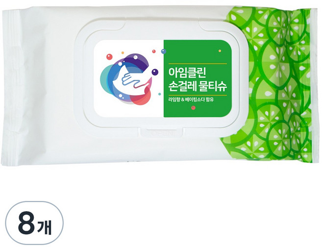아임클린 엠보싱 손걸레 물티슈 캡형, 8개