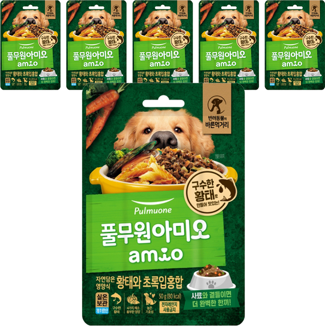 풀무원아미오 전연령 강아지 자연담은 영양식 습식사료, 황태+초록잎홍합, 50g, 6개