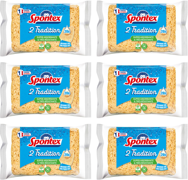 스폰텍스 드라이 셀룰로스 스펀지 2 트레디션 수세미, 2개입, 6개