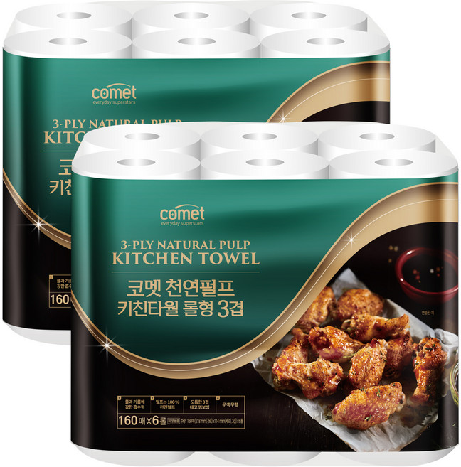 코멧 천연펄프 키친타월 3겹, 160매, 12개