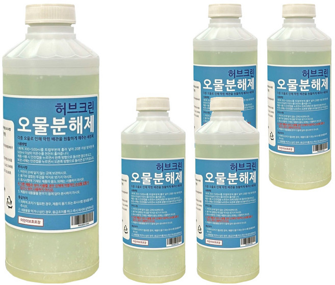허브크린 오물분해제 하수구 배수구 세정제 머리카락 분해 제거 막힘 해결, 1L, 1kg, 5개