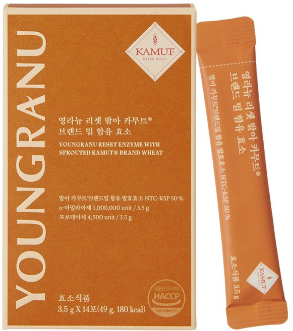 Youngranu Reset 發芽卡姆小麥穀物酵素 14入, 49g, 1個