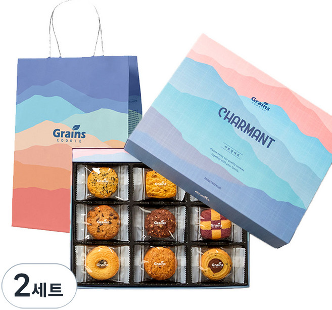 그래인스쿠키 샤르망 쿠키 세트, 쿠키 9종 (36P) + 쇼핑백, 2세트