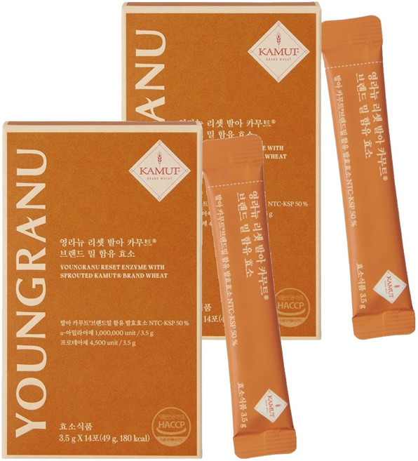 영라뉴 리셋 발아 카무트 브랜드 밀 함유 효소 14p, 2개, 49g