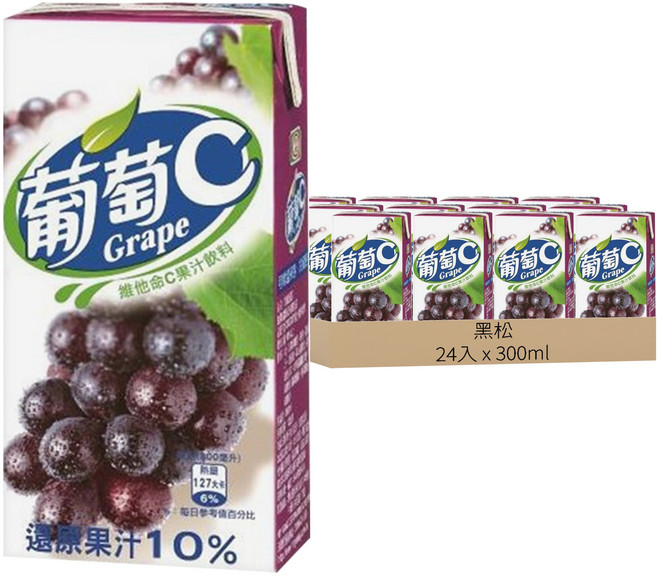 黑松 葡萄C 葡萄果汁飲料, 300ml, 24入