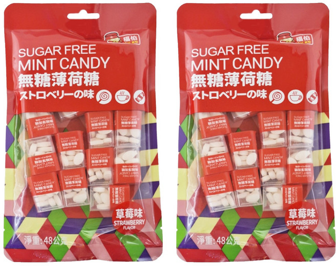 福伯 無糖薄荷糖 草莓味, 48g, 2袋