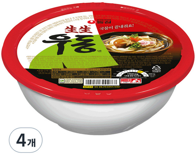 농심 생생우동용기, 276g, 4개