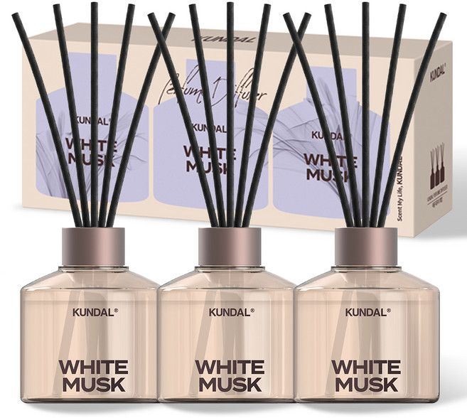 쿤달 퍼퓸 디퓨저 + 섬유스틱 세트, 화이트머스크, 200ml, 3개