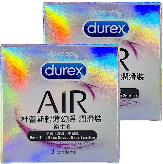 durex 杜蕾斯 AIR輕薄幻隱潤滑裝衛生套, 3個, 2盒