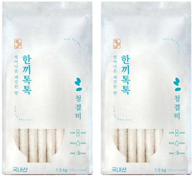쌀명당 씻어나온 한끼톡톡 청결미 상등급, 1.5kg, 2개