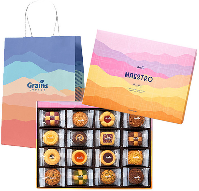 그래인스쿠키 마에스트로 쿠키세트 + 쇼핑백, 16종, 1세트