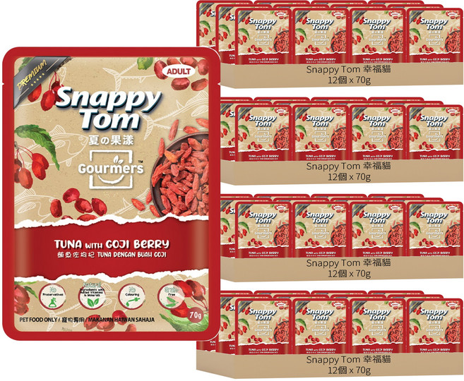 Snappy Tom 幸福貓 夏的果漾 無穀貓餐包, 70g, 48個, 鮪魚+枸杞