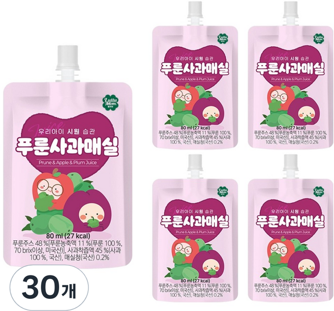 룰루맘 유아용 시원 습관 푸룬사과매실, 80ml, 30개