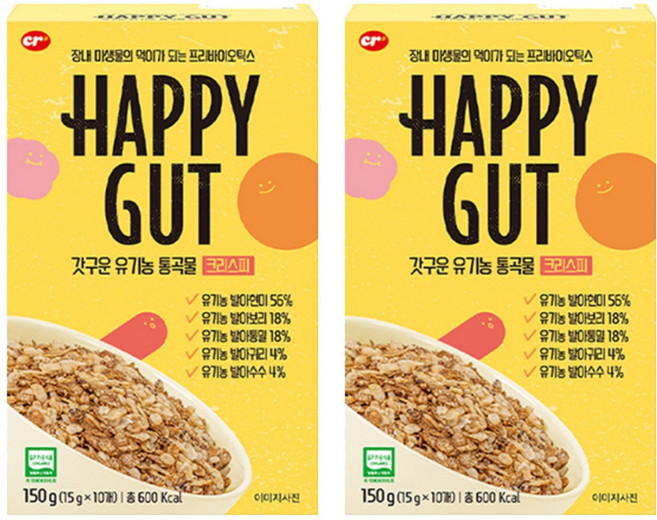 씨알로 해피갓 갓구운 유기농 통곡물 크리스피 시리얼, 150g, 2개