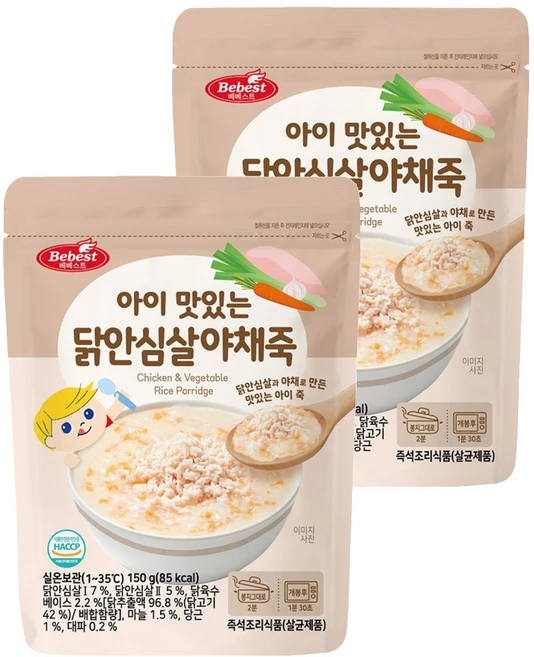 베베스트 아이 맛있는 닭안심살 야채죽, 닭고기, 2개, 150g - 쿠팡