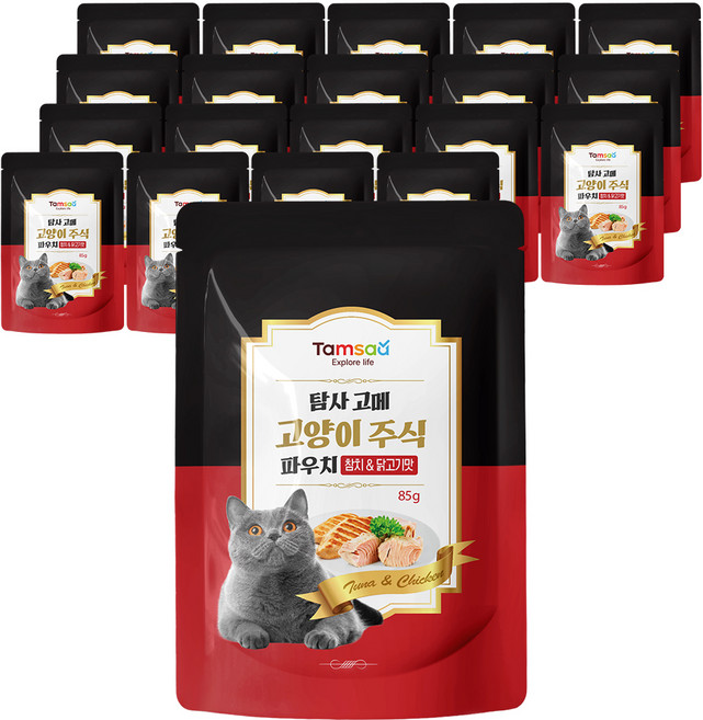 탐사 고메 고양이 주식 파우치 참치&닭고기, 참치&닭가슴살, 85g, 20개