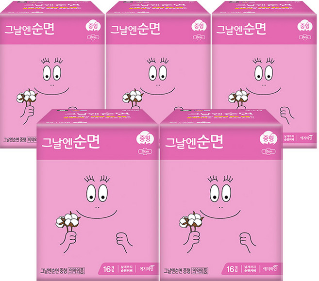 예지미인 바바파파 그날엔순면 생리대 날개형, 16개입, 5세트, 중형