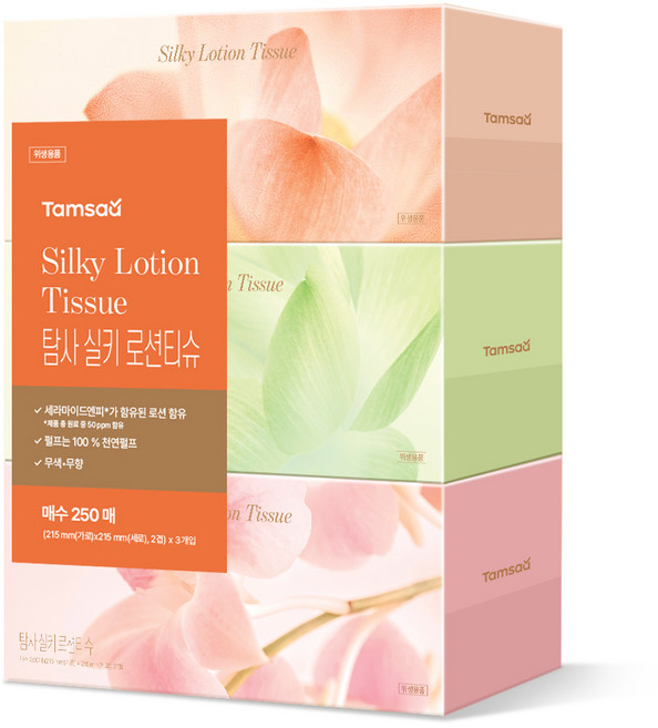 탐사 실키 천연펄프 로션티슈, 3팩, 250매