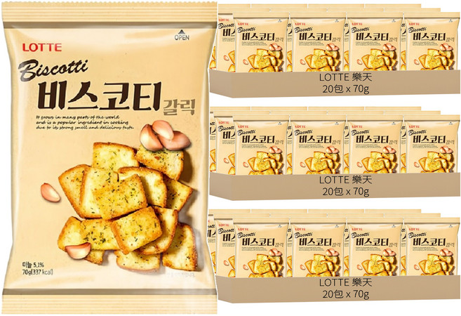 LOTTE 樂天 Biscotti 大蒜麵包餅, 70g, 60包