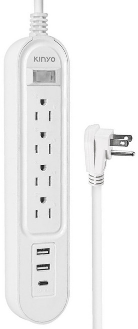 Kinyo 雙圓1開4插USB延長線6尺 CGCU3146, 1.8m, 白色, 1條