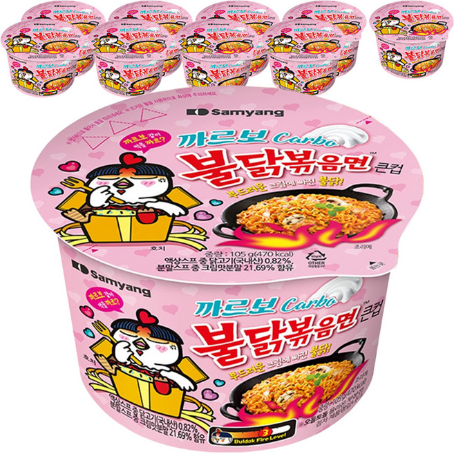 Buldak Ramen 碗裝奶油白醬火辣雞肉風味鐵板炒麵 105g, 10個