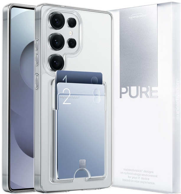 슈퍼디비전 2장 수납 퓨어 클리어 카드 휴대폰 케이스