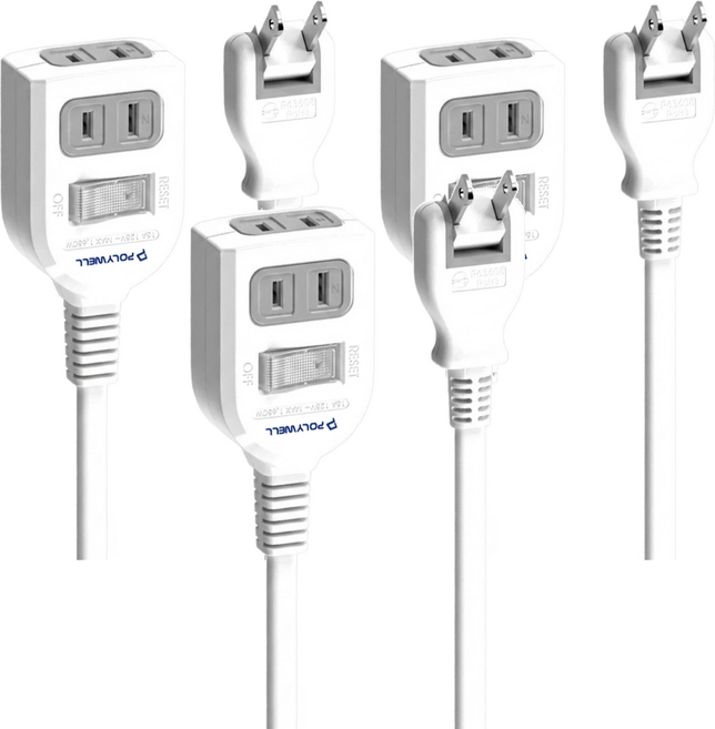 POLYWELL 寶利威爾 電源延長線 2P一切2座 PW15-T05-A039, 白色, 3條, 1.8m