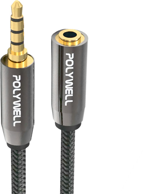 POLYWELL 寶利威爾 公對母 四極 3.5mm 立體聲麥克風音源延長線 3m, PW15-W52-B013, 黑色, 1條