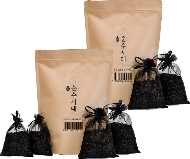 순수시대 활성탄 실내 탈취제 본품 + 망사주머니 4개, 500g, 2세트